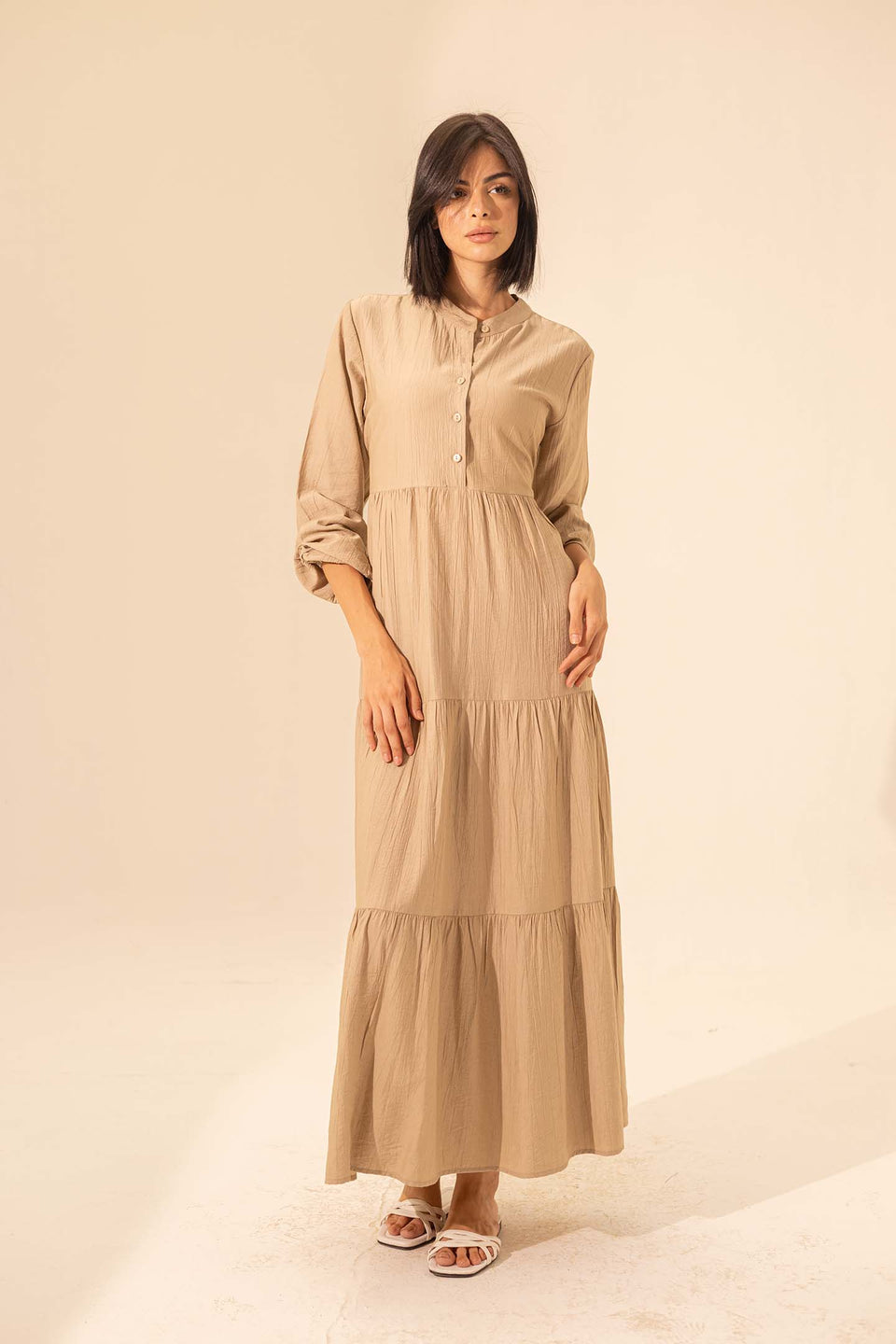 Beige Summer Long Dress With Belt