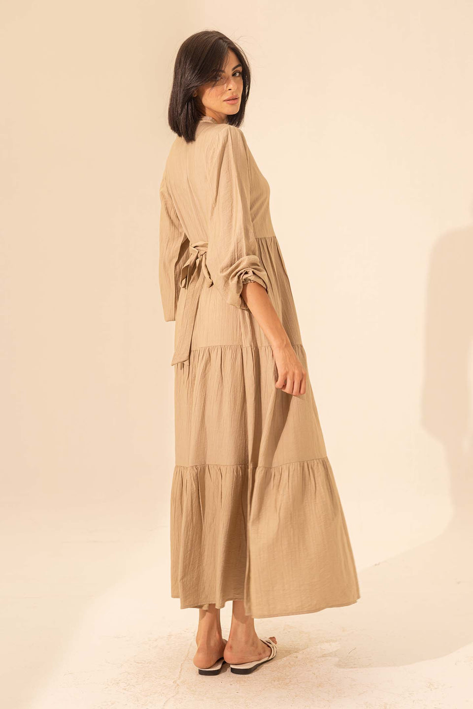 Beige Summer Long Dress With Belt