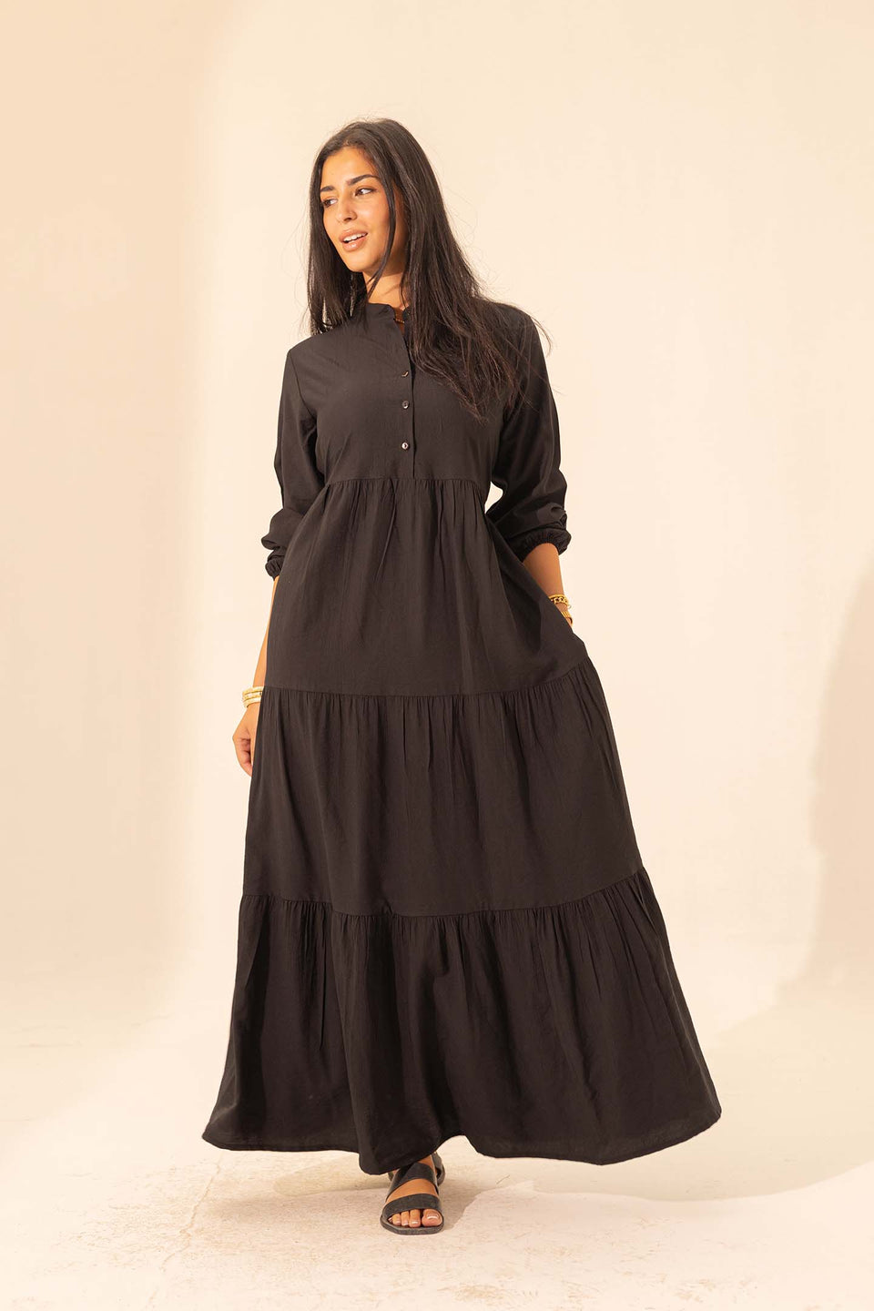 Black Summer Long Dress With Belt