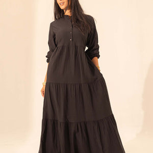 Black Summer Long Dress With Belt