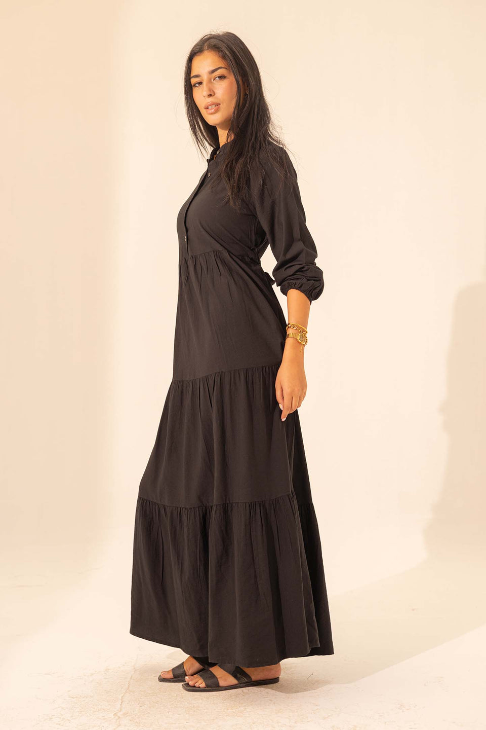 Black Summer Long Dress With Belt