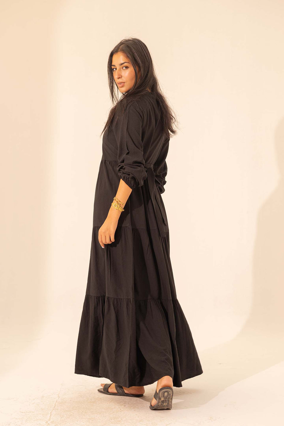 Black Summer Long Dress With Belt