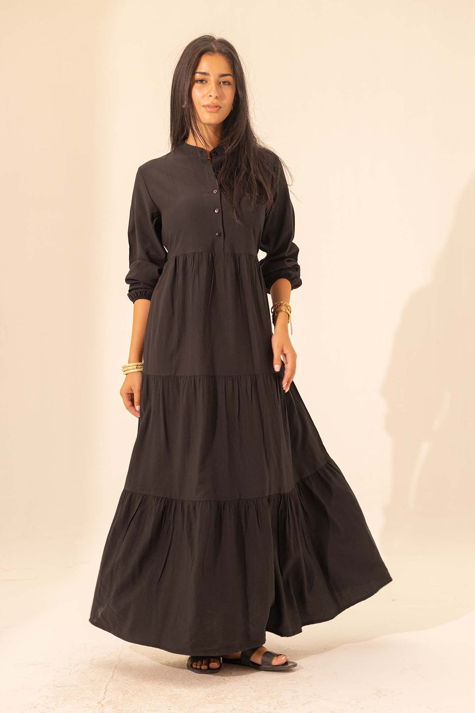 Black Summer Long Dress With Belt