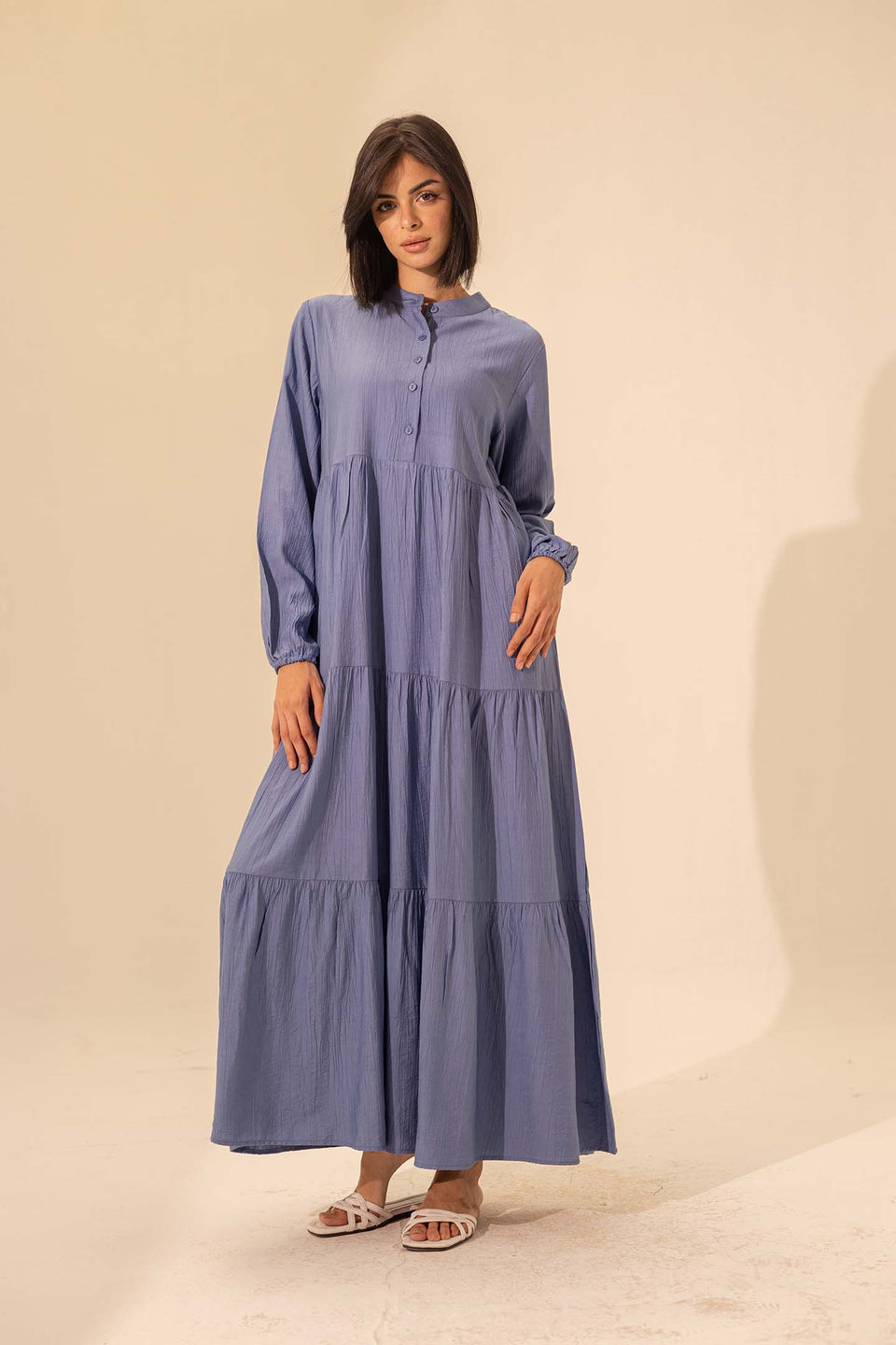 Blue Summer Long Dress With Belt