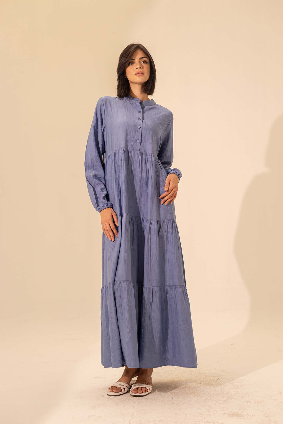 Blue Summer Long Dress With Belt