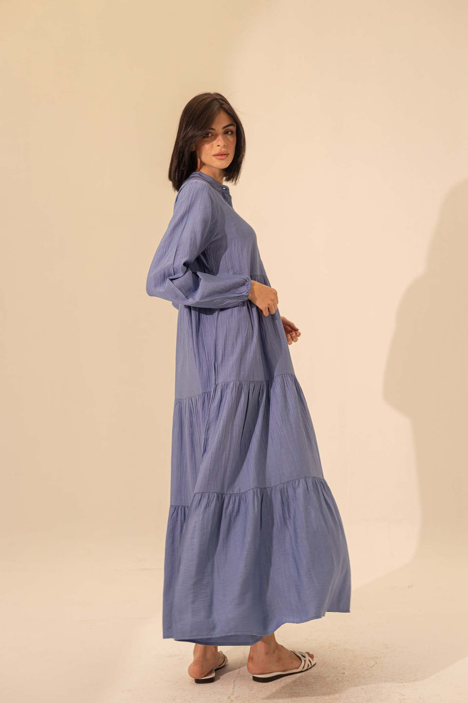 Blue Summer Long Dress With Belt