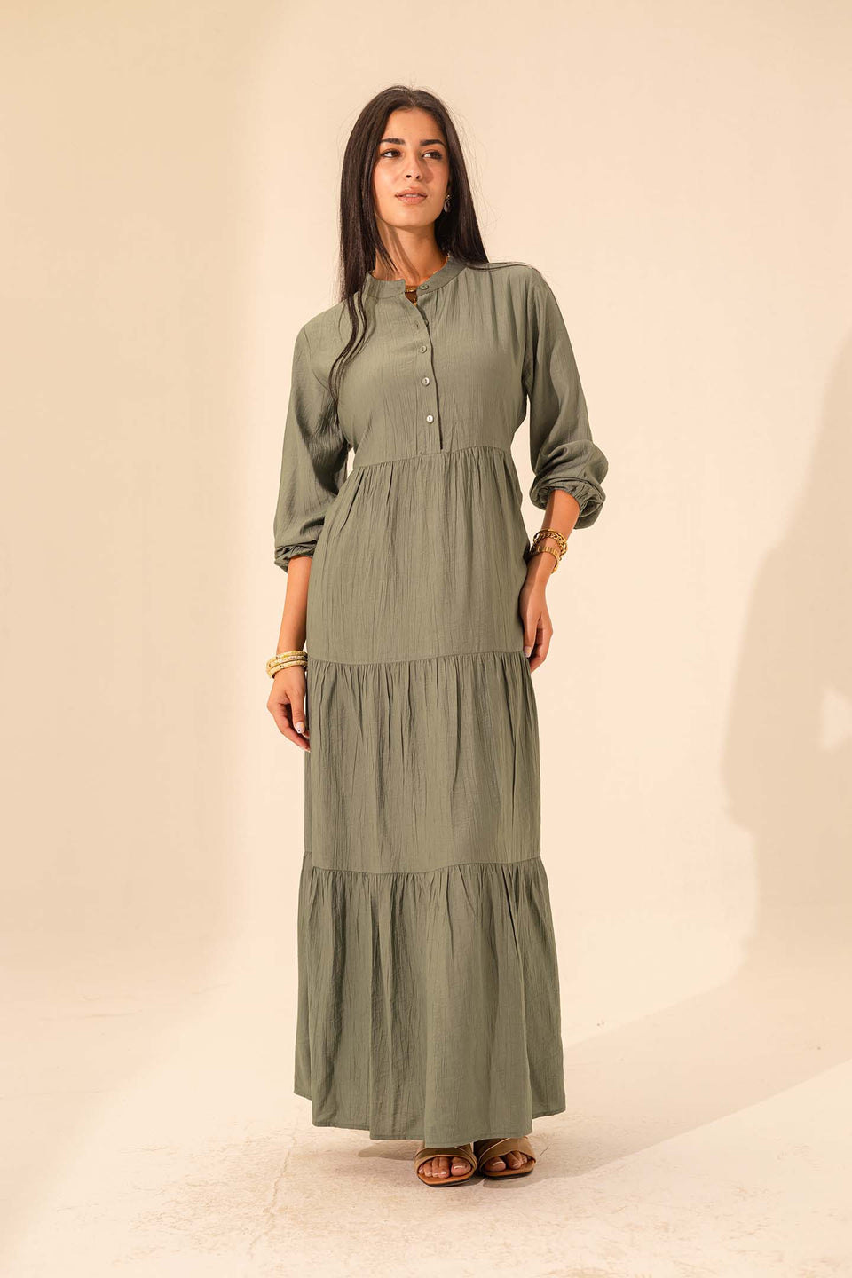 Olive Summer Long Dress With Belt