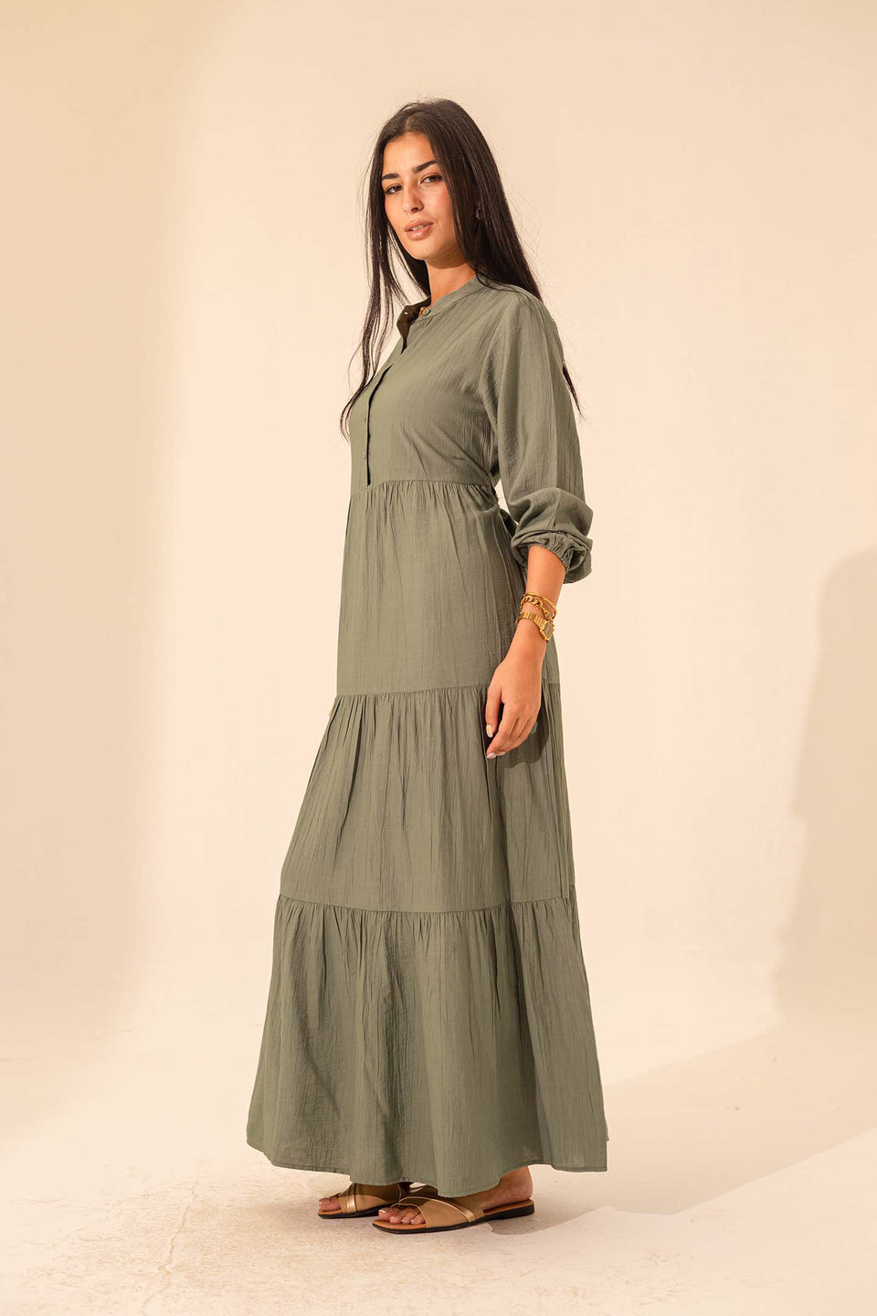 Olive Summer Long Dress With Belt