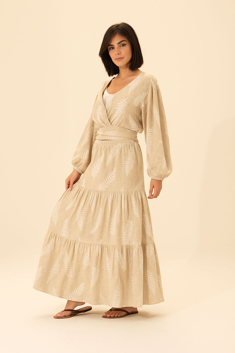Beige Crop Top & Maxi Skirt Set