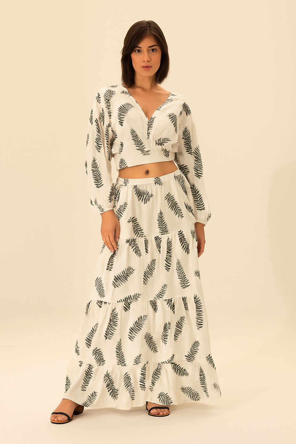 White Crop Top & Maxi Skirt Set