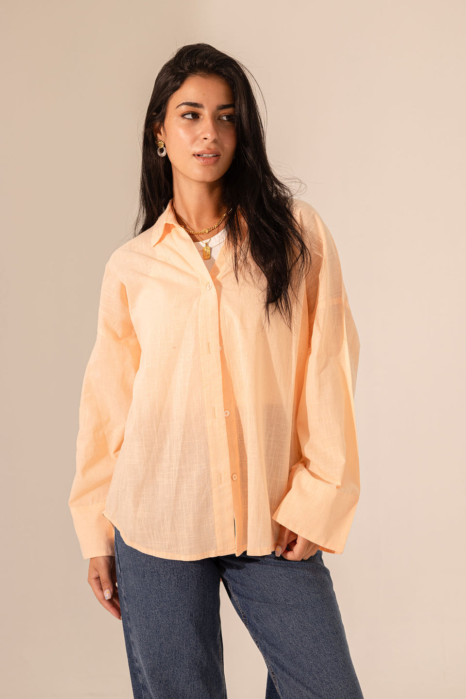 Orange Linen Wide Sleeves Shirt