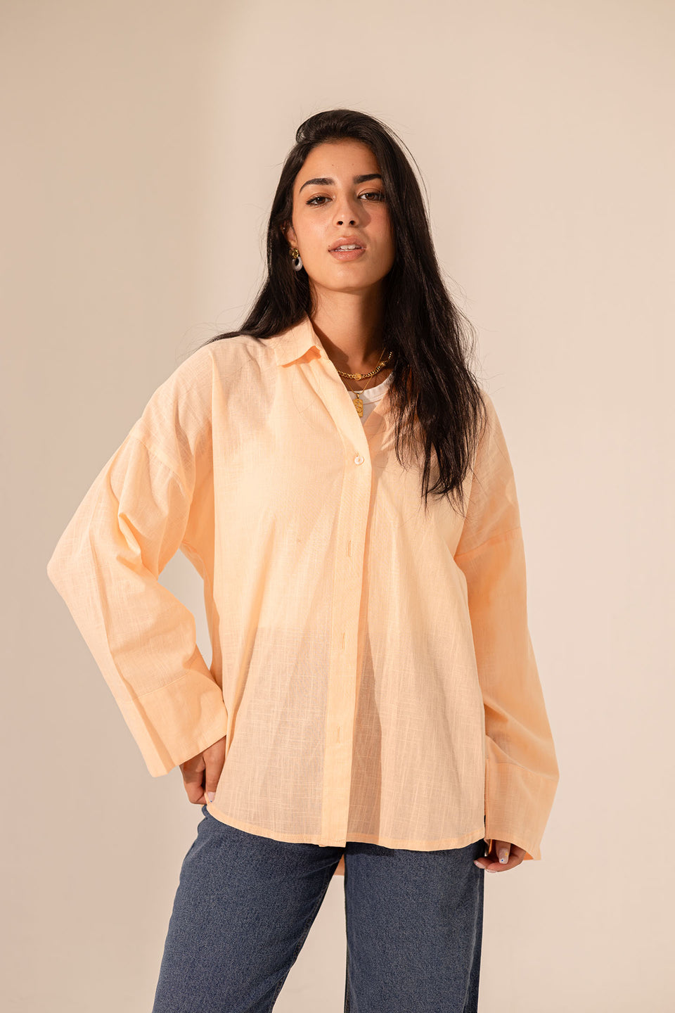 Orange Linen Wide Sleeves Shirt