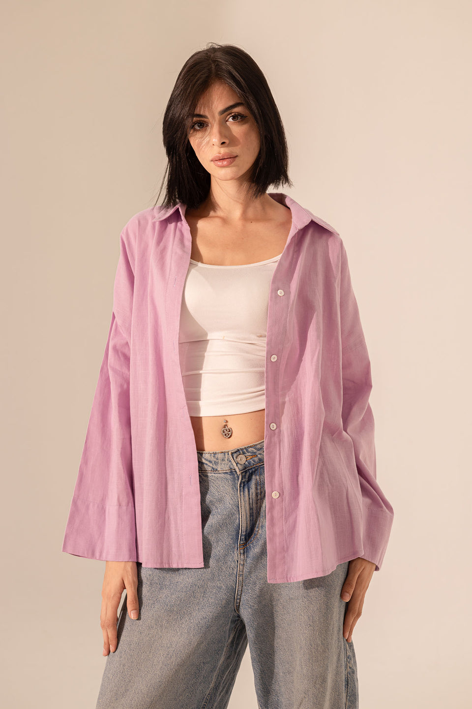 Purple Linen Wide Sleeves Shirt