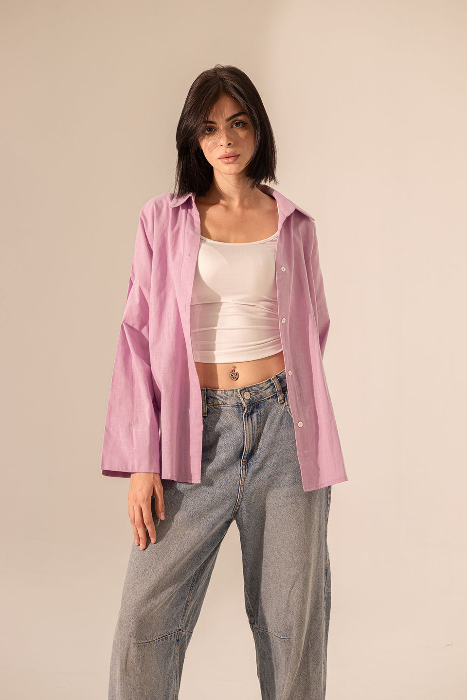 Purple Linen Wide Sleeves Shirt