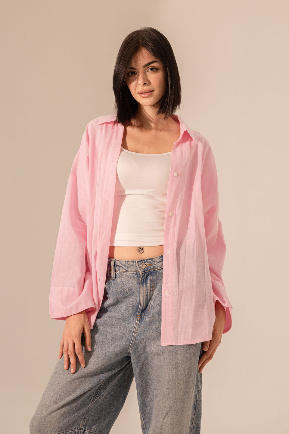 Rose Linen Wide Sleeves Shirt