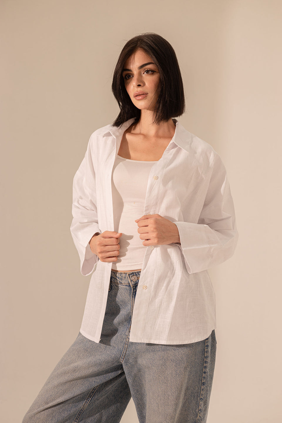 White Linen Wide Sleeves Shirt