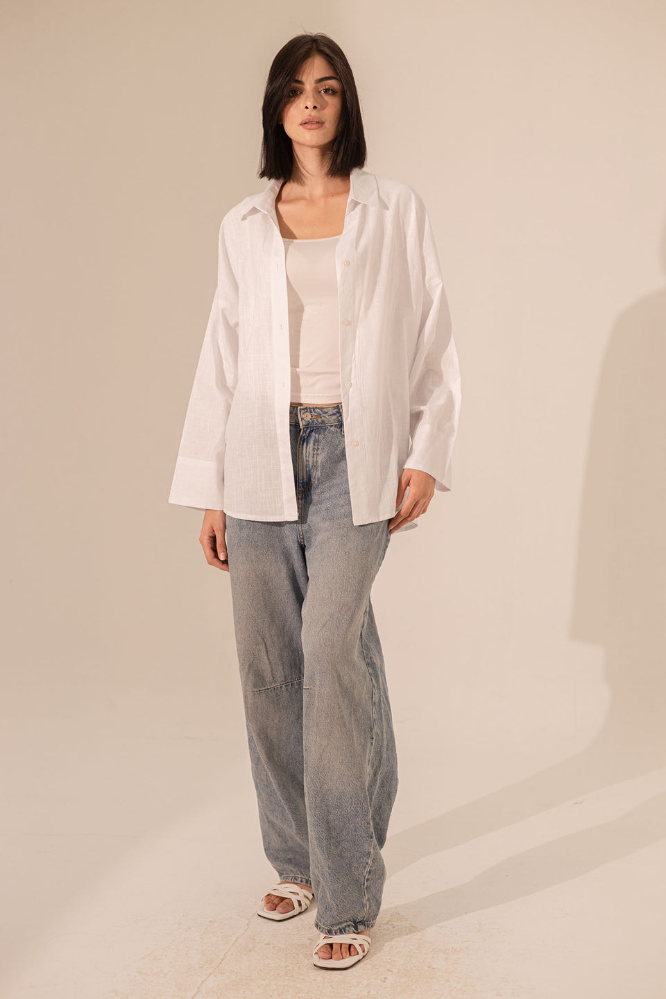 White Linen Wide Sleeves Shirt