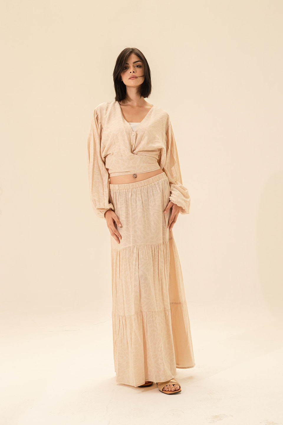 Beige Crop Top & Maxi Skirt Set