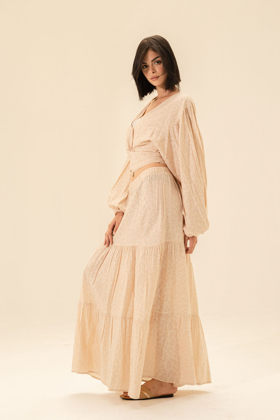 Beige Crop Top & Maxi Skirt Set