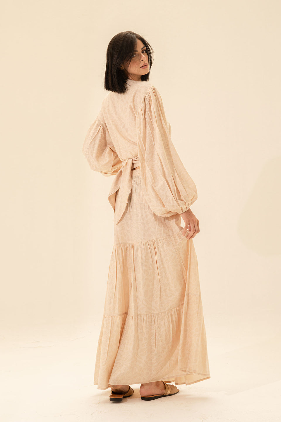 Beige Crop Top & Maxi Skirt Set