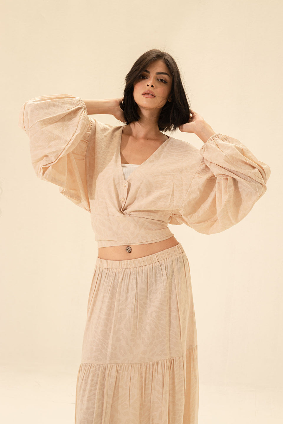 Beige Crop Top & Maxi Skirt Set