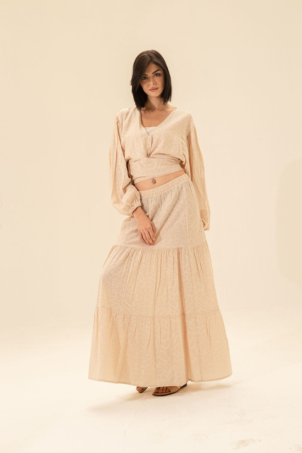 Beige Crop Top & Maxi Skirt Set