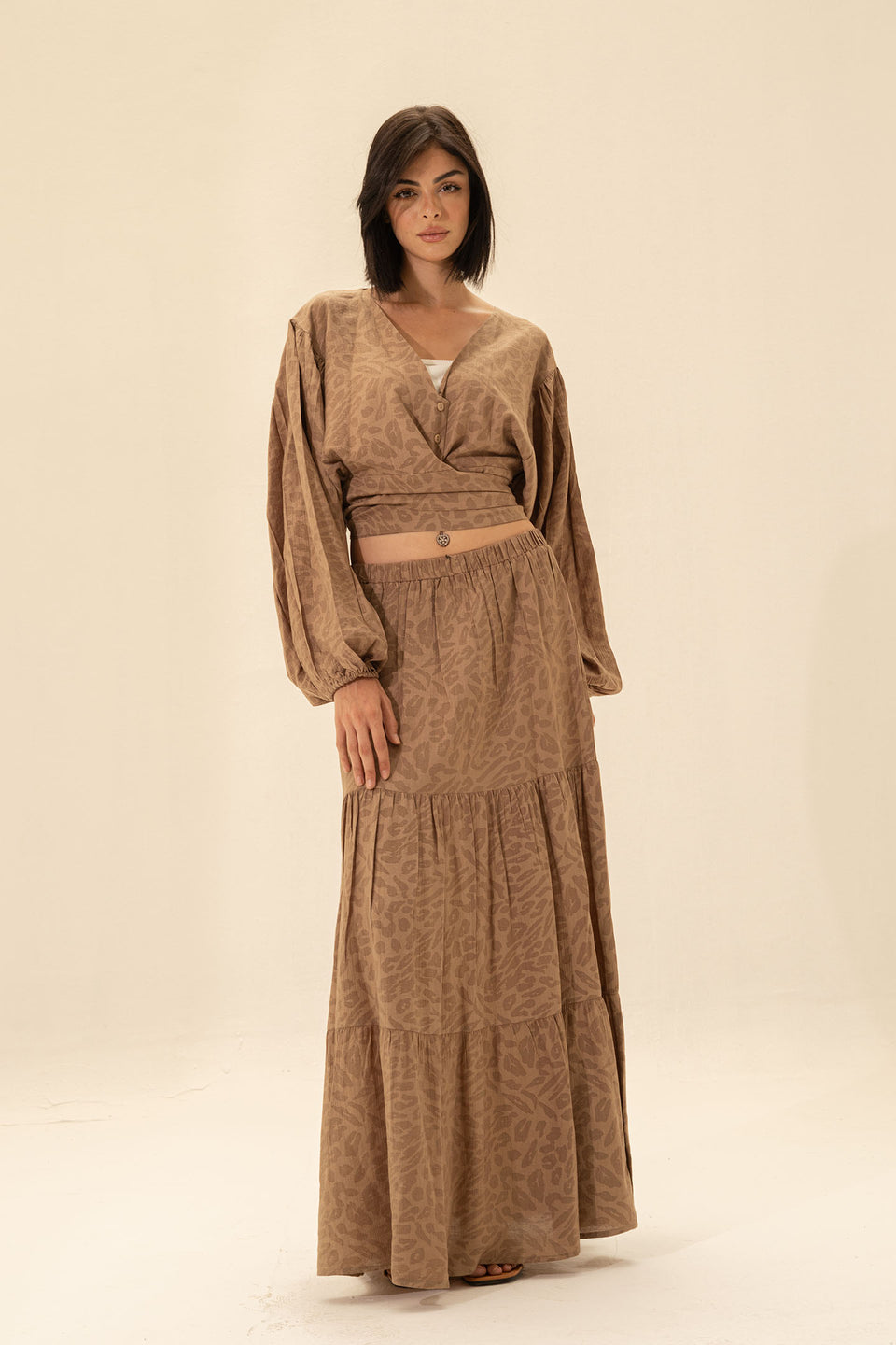 Brown Crop Top & Maxi Skirt Set