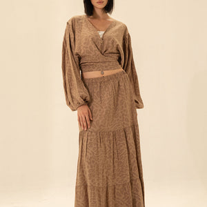 Brown Crop Top & Maxi Skirt Set