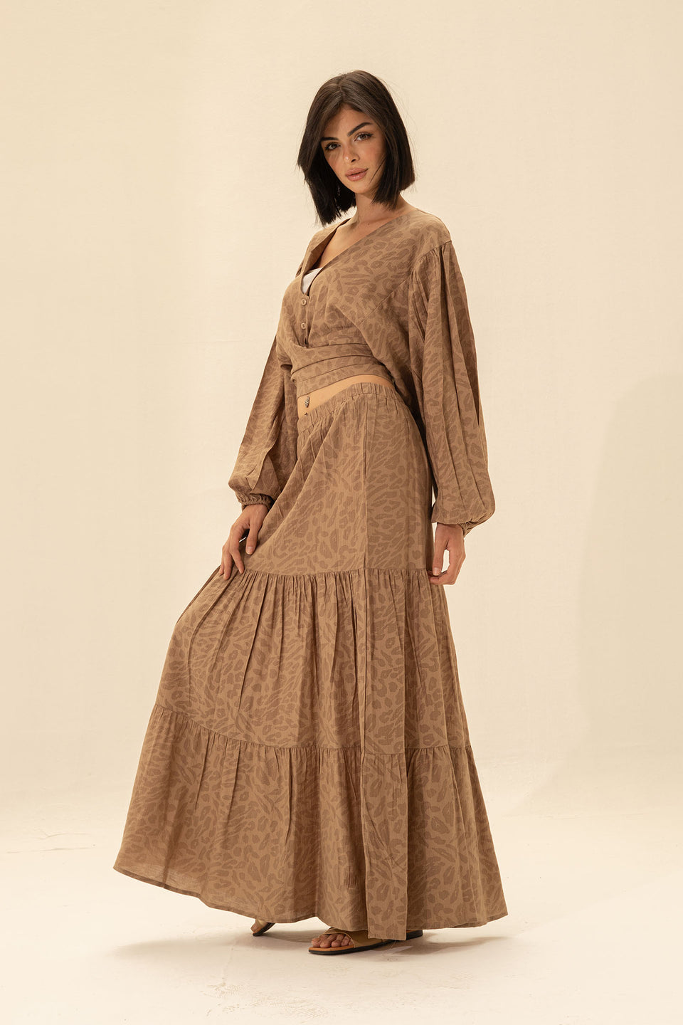 Brown Crop Top & Maxi Skirt Set