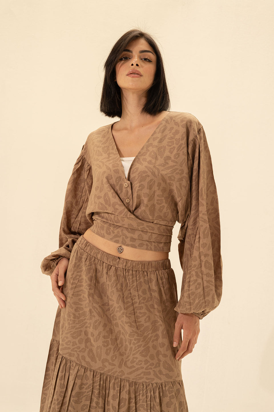 Brown Crop Top & Maxi Skirt Set
