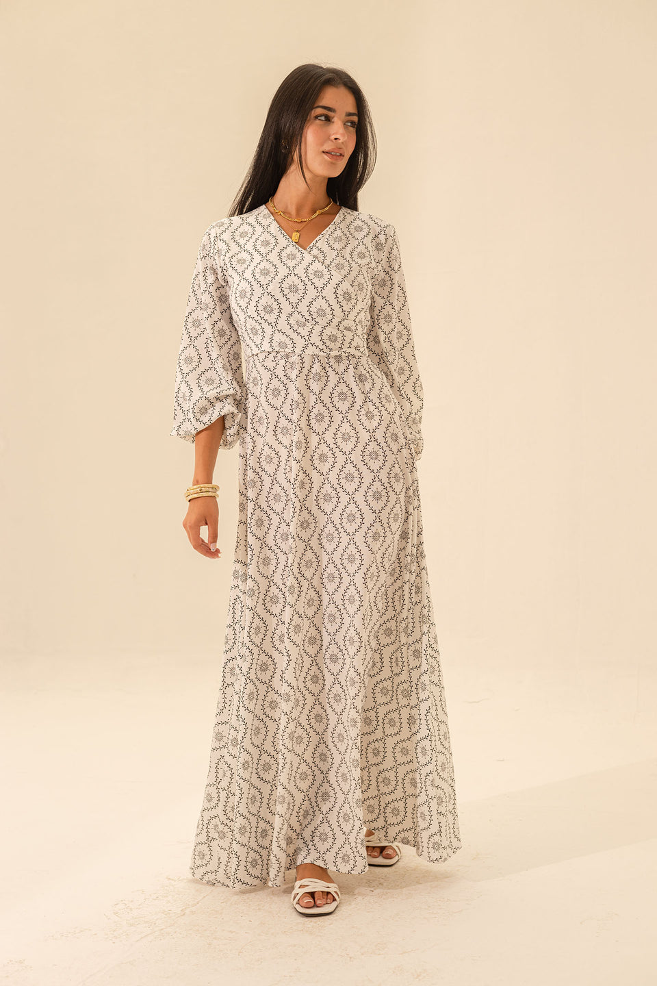 White Elegant Long Sleeves Maxi Wrap Dress
