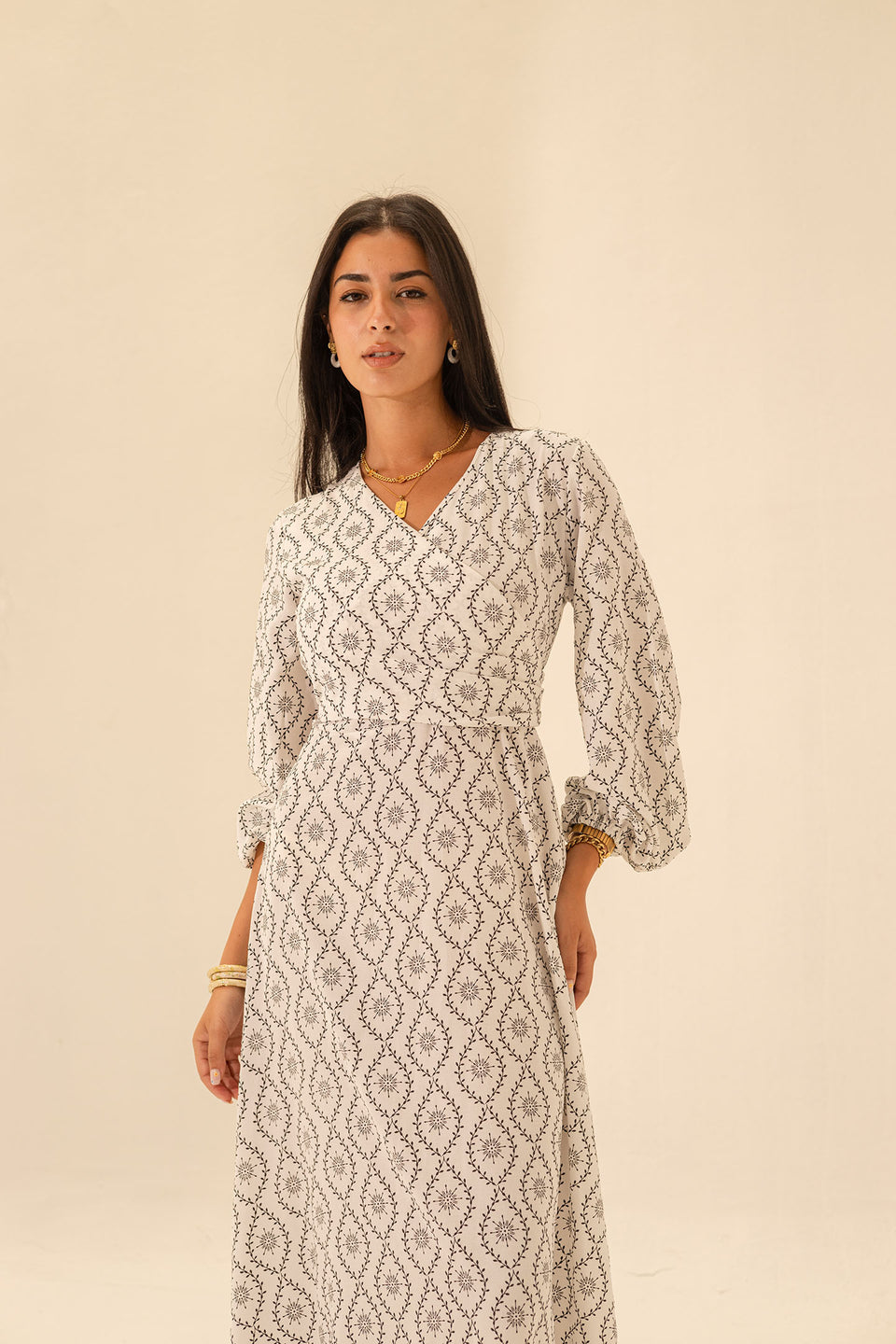 White Elegant Long Sleeves Maxi Wrap Dress