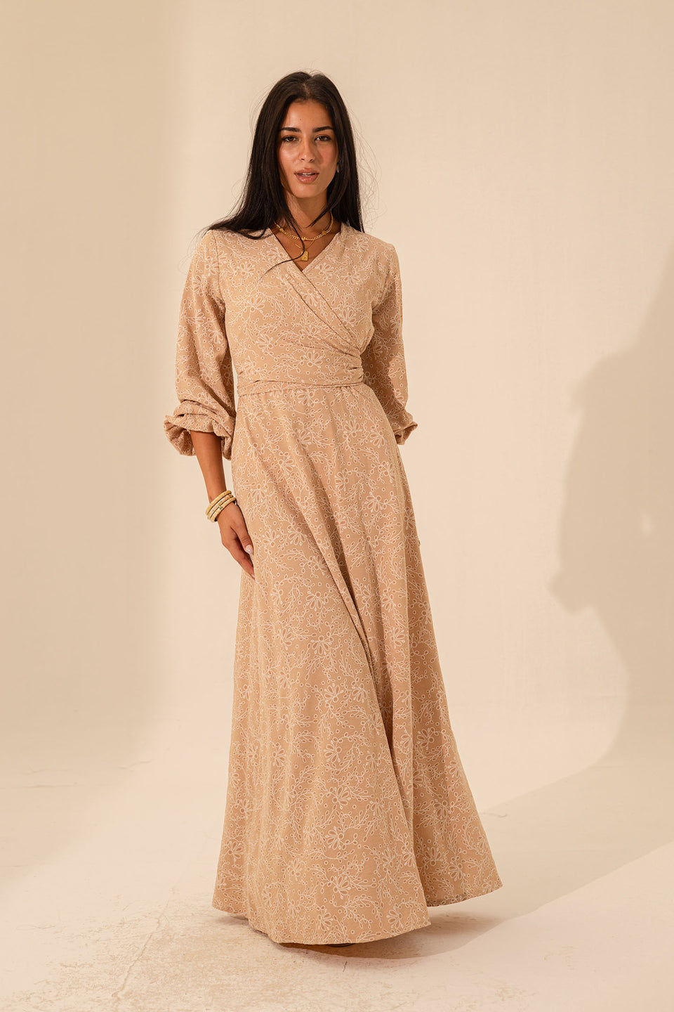 Rose Elegant Long Sleeves Maxi Wrap Dress