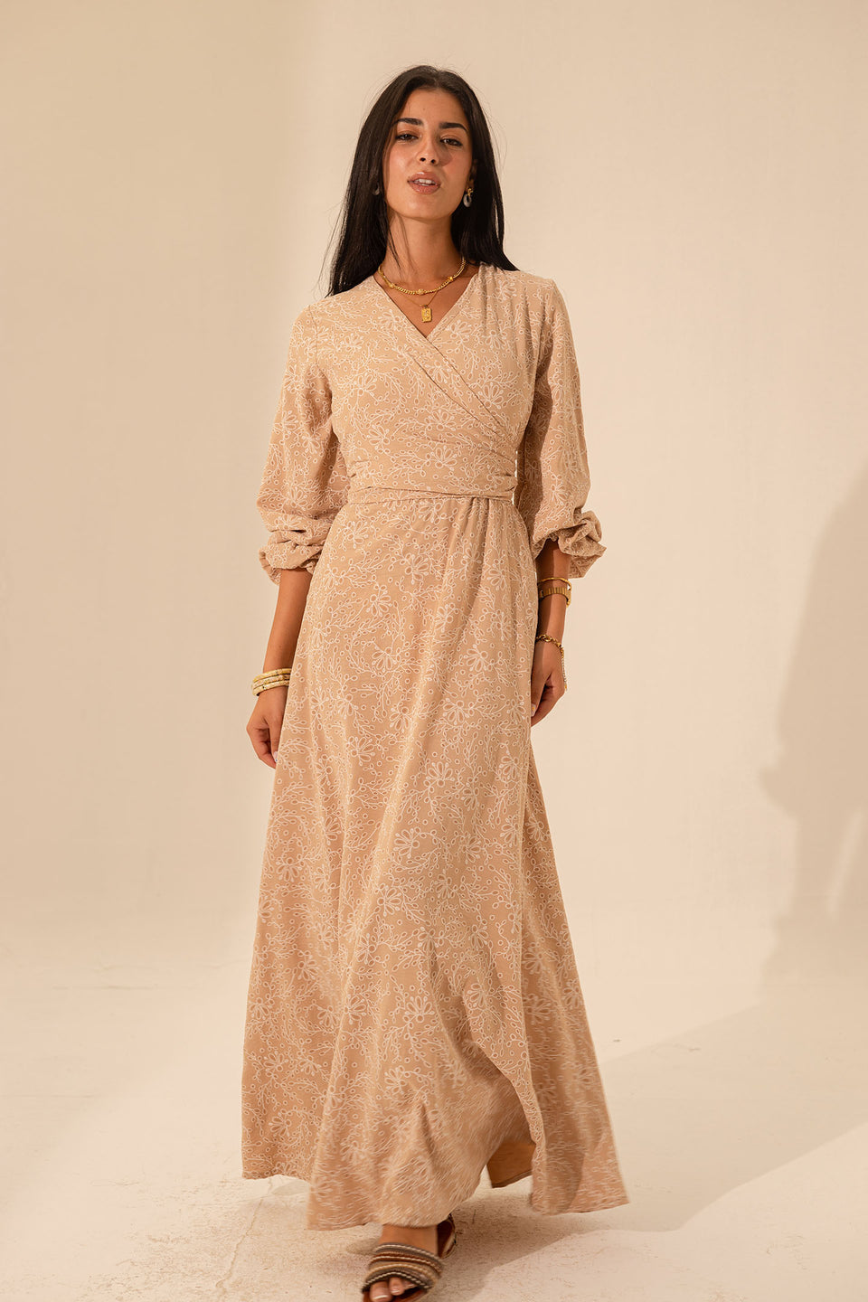 Rose Elegant Long Sleeves Maxi Wrap Dress