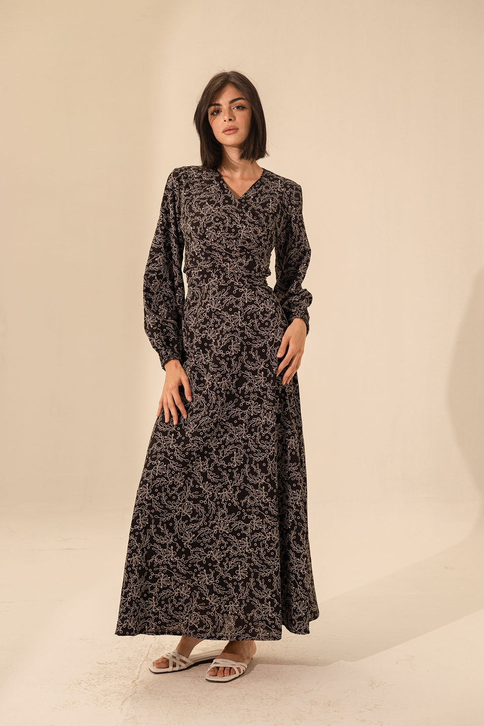 Black Elegant Long Sleeves Maxi Wrap Dress