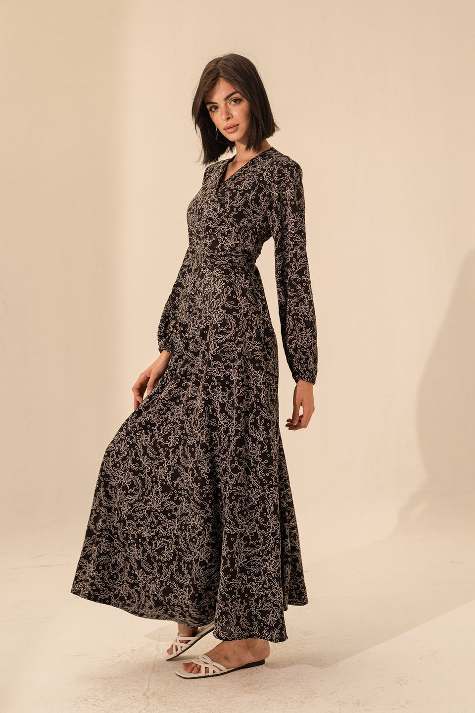Black Elegant Long Sleeves Maxi Wrap Dress