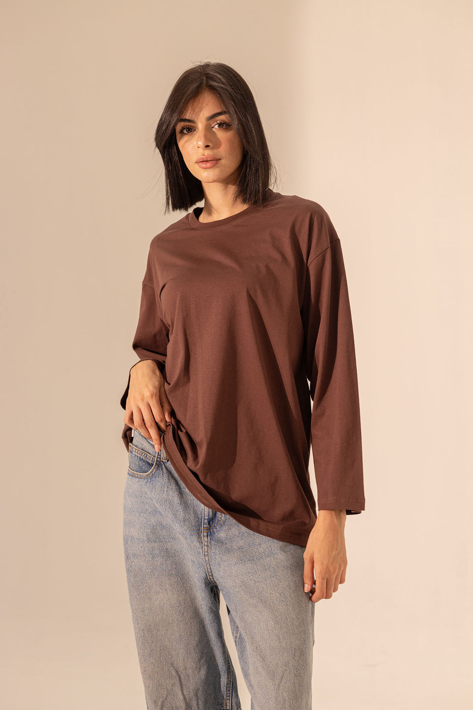 Brown Long Sleevless T-Shirt
