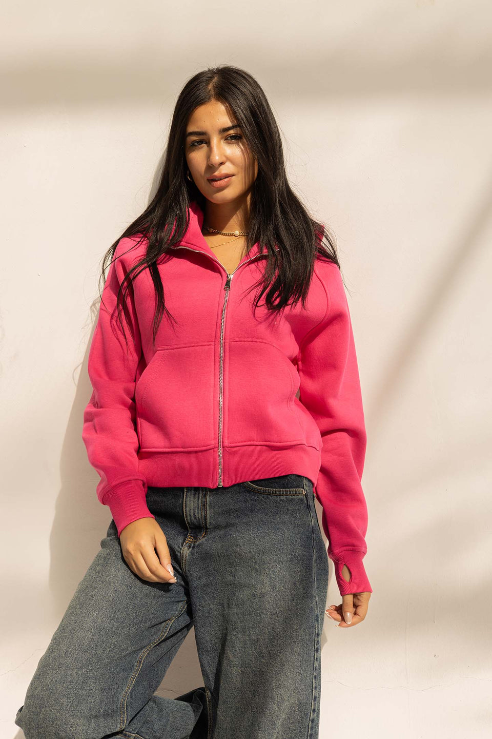 Hot Pink Milton Thumb Hole Hoodie