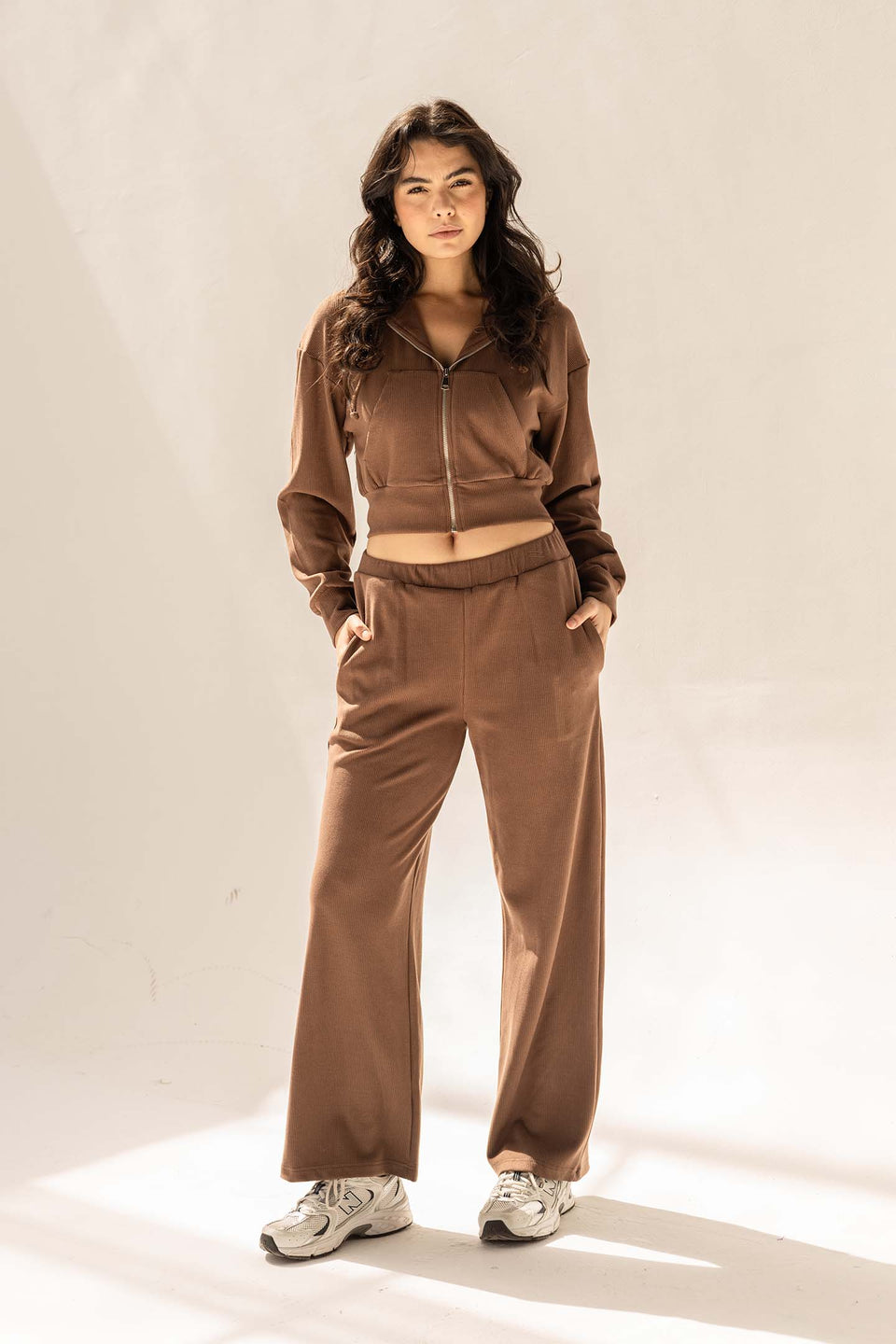 Brown Cozy Ribbed Zip Hoodie