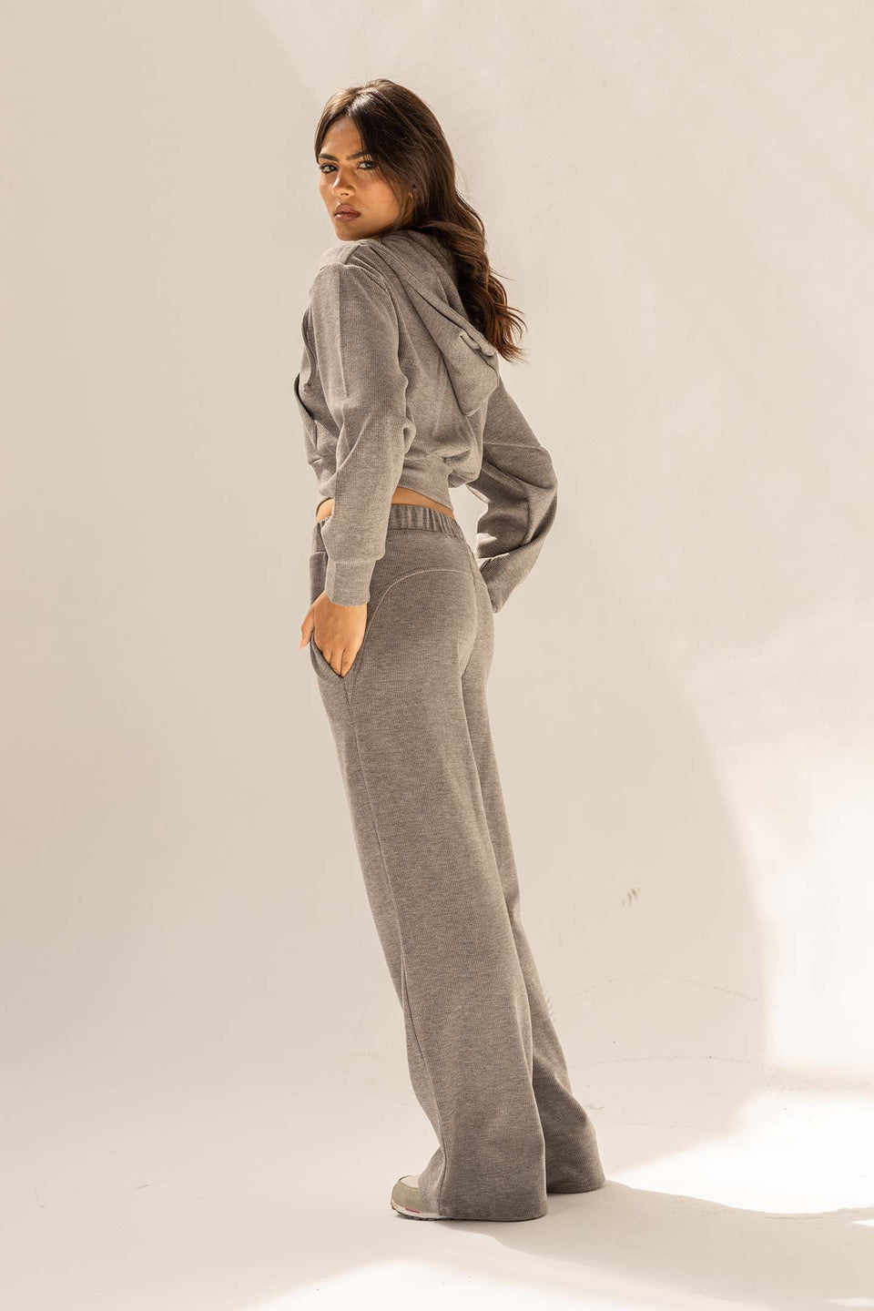 Dark Grey Cozy Ribbed Zip Hoodie