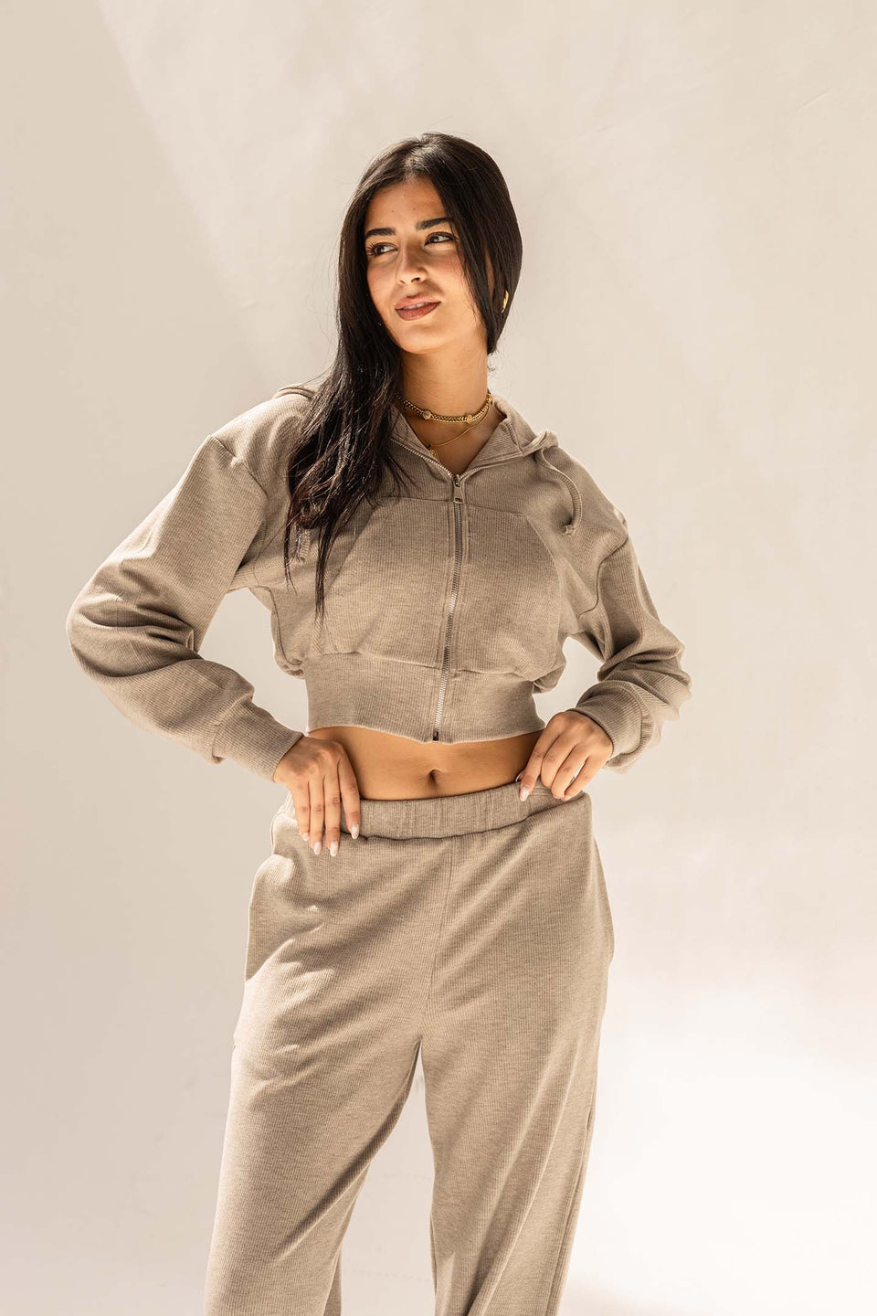 Grey Cozy Ribbed Zip Hoodie