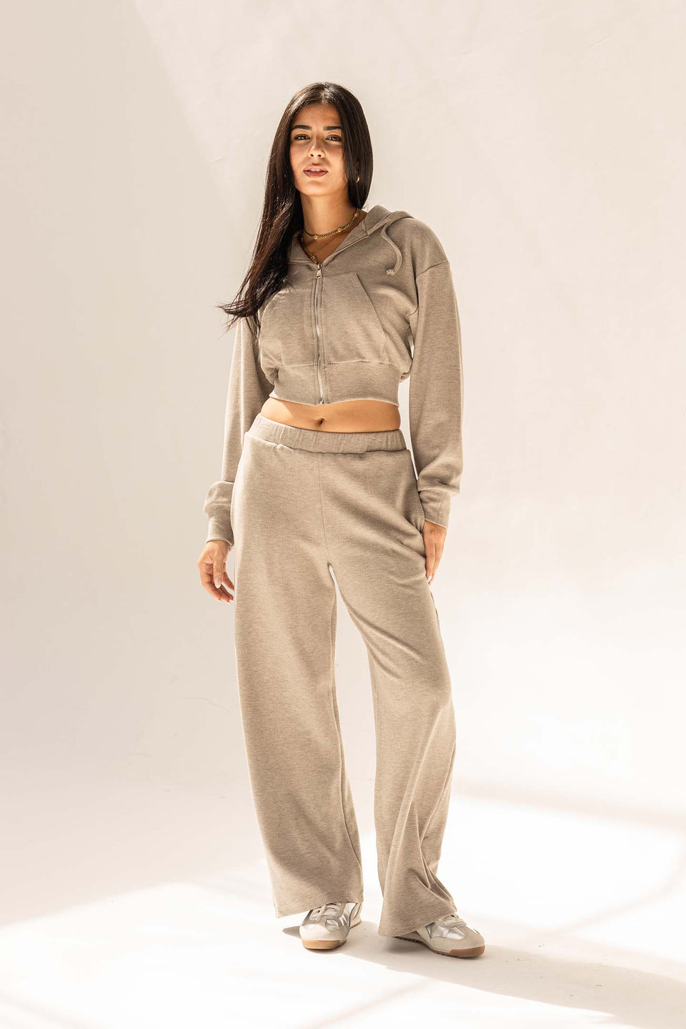 Grey Cozy Ribbed Zip Hoodie