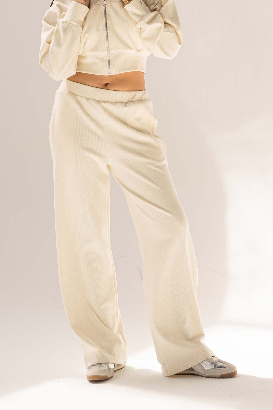 Off White Ribbed High-Waist Lounge Pants