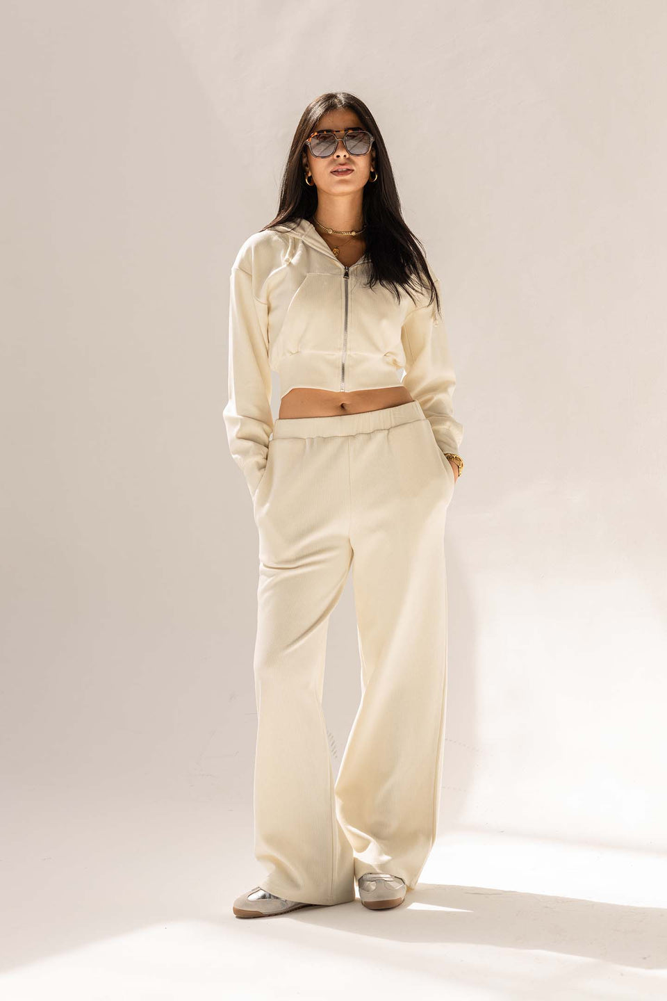 Off White Ribbed High-Waist Lounge Pants