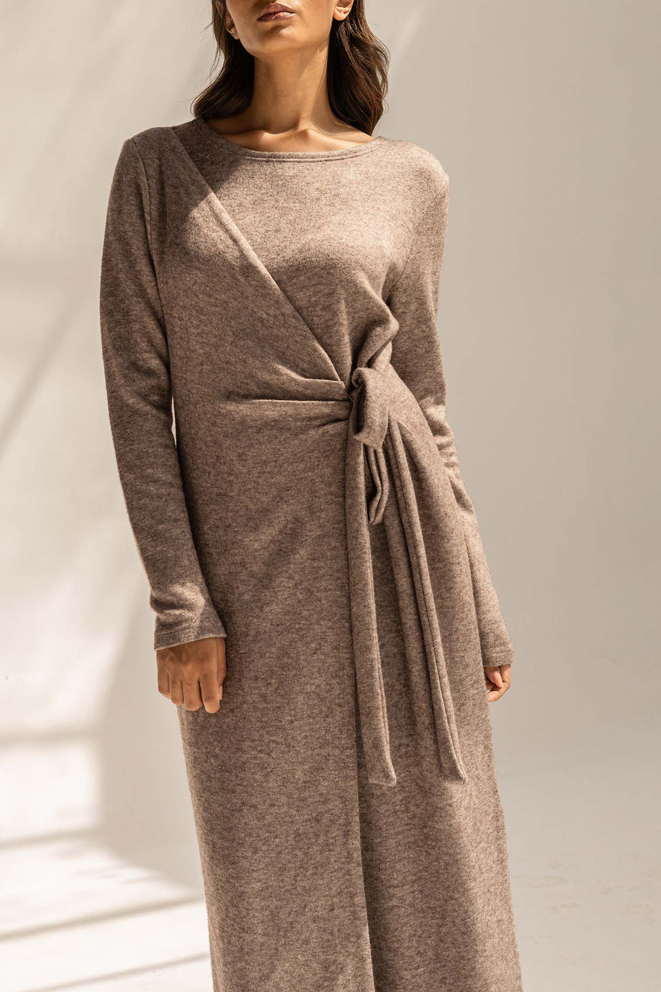 Coffe Elegant Wool Wrap Dress