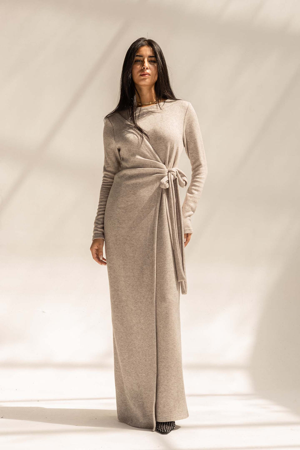 Grey Elegant Wool Wrap Dress