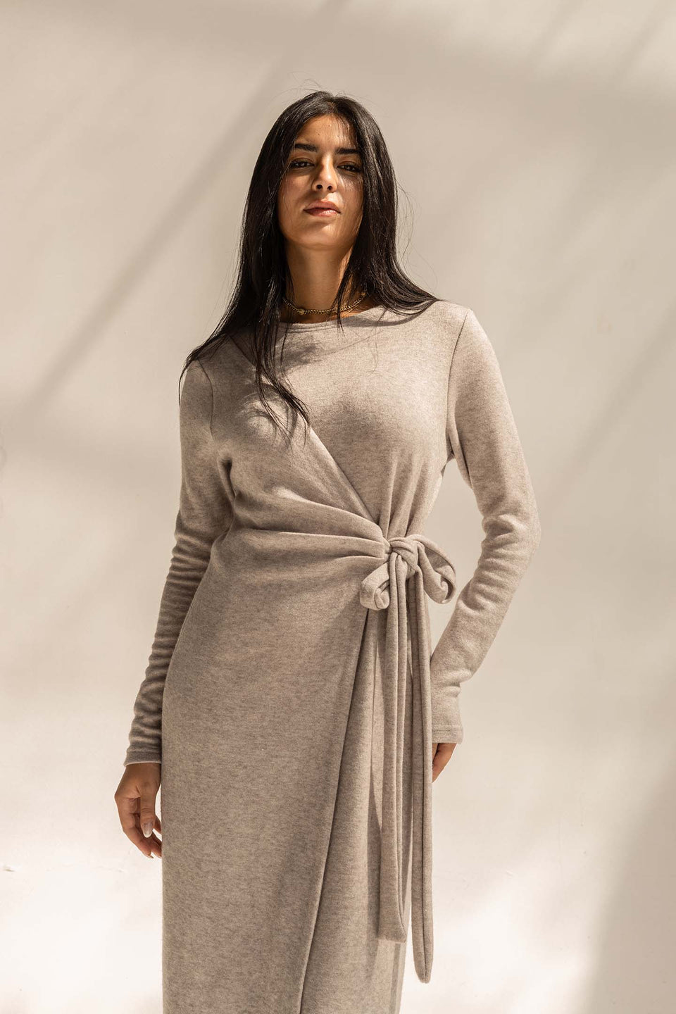 Grey Elegant Wool Wrap Dress