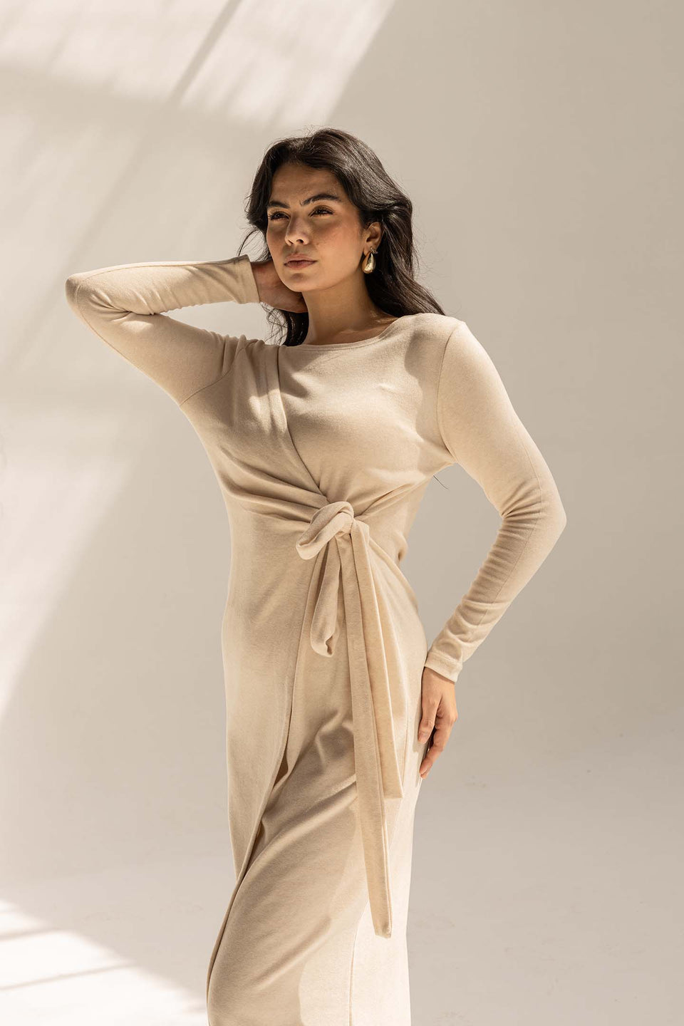 Off White Elegant Wool Wrap Dress