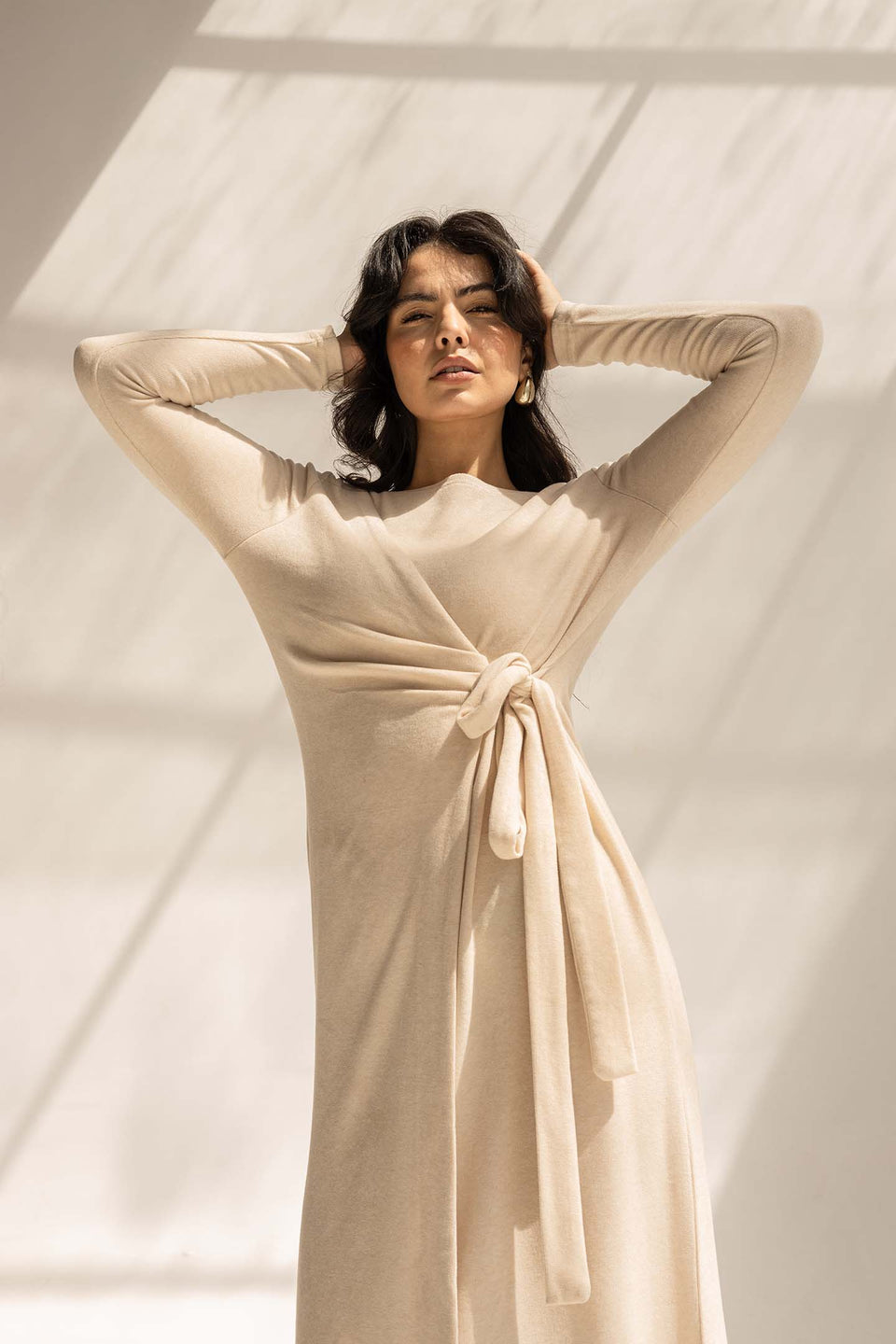 Off White Elegant Wool Wrap Dress