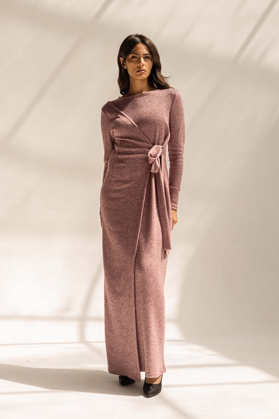 Purple Elegant Wool Wrap Dress